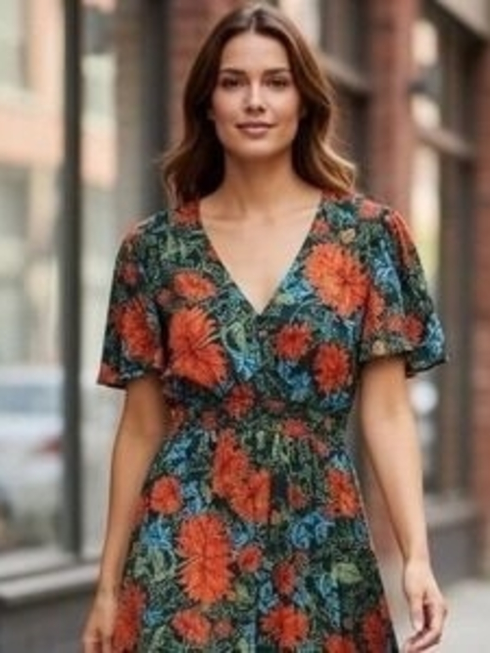 Boutique Floral High Low Midi Dress | Boho Cottagecore Romantic Smocked Waist - Picture 5 of 5